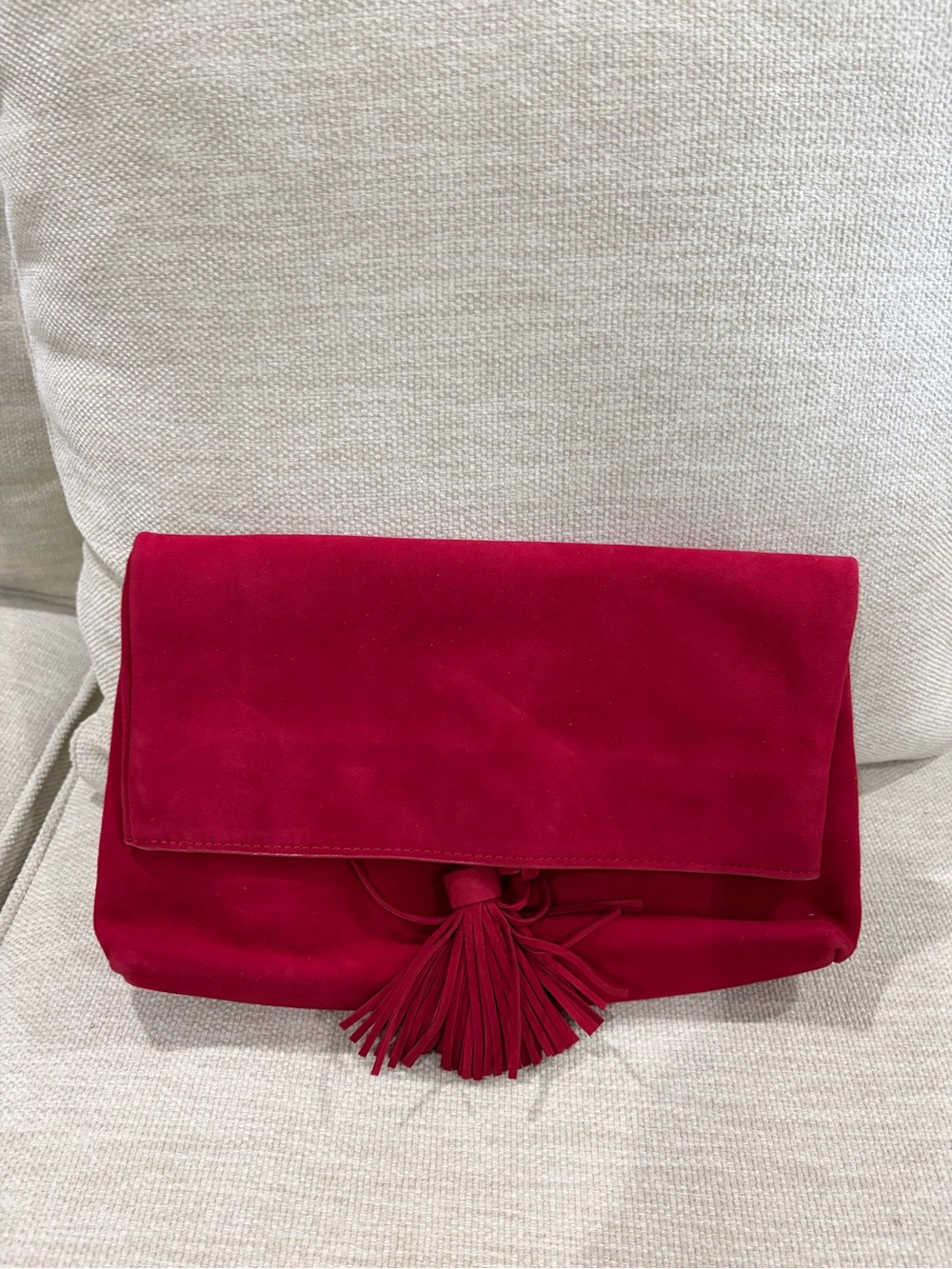 Red Suede Tassel Fold-Over Clutch